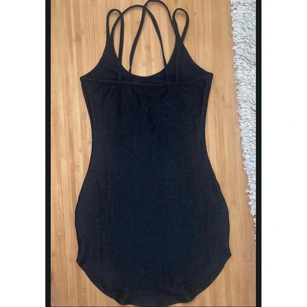 Set of 2 Metallic Shimmer Bodycon Mini Dresses Strappy Back Silver Black Womens